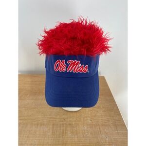 Flair Hair Ole Miss Rebels Visor Hat Blue Red Faux Hair NCAA Tailgate Mens OSFM